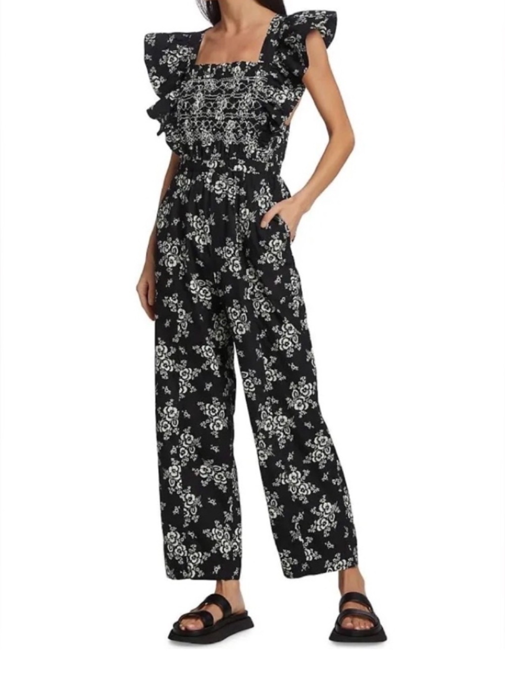 Sea New York Navy and White Floral Smocked Jumpsuit
